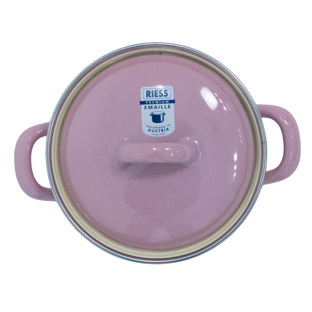 Riess Enamel Casserole with Lid, Pastel Range - Pink - 0.5L, 12cm