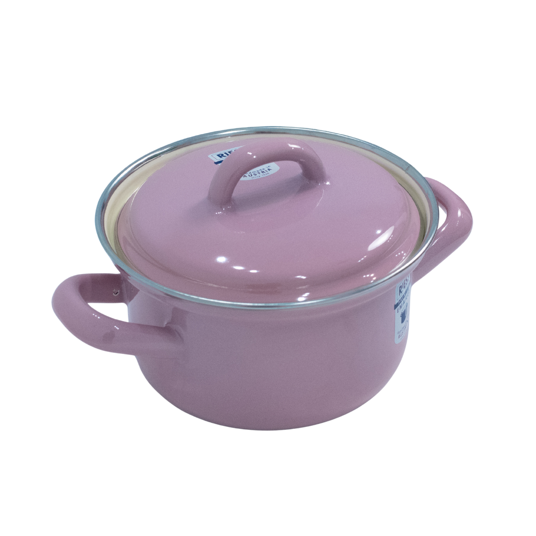 Riess Enamel Casserole with Lid, Pastel Range - Pink - 0.5L, 12cm