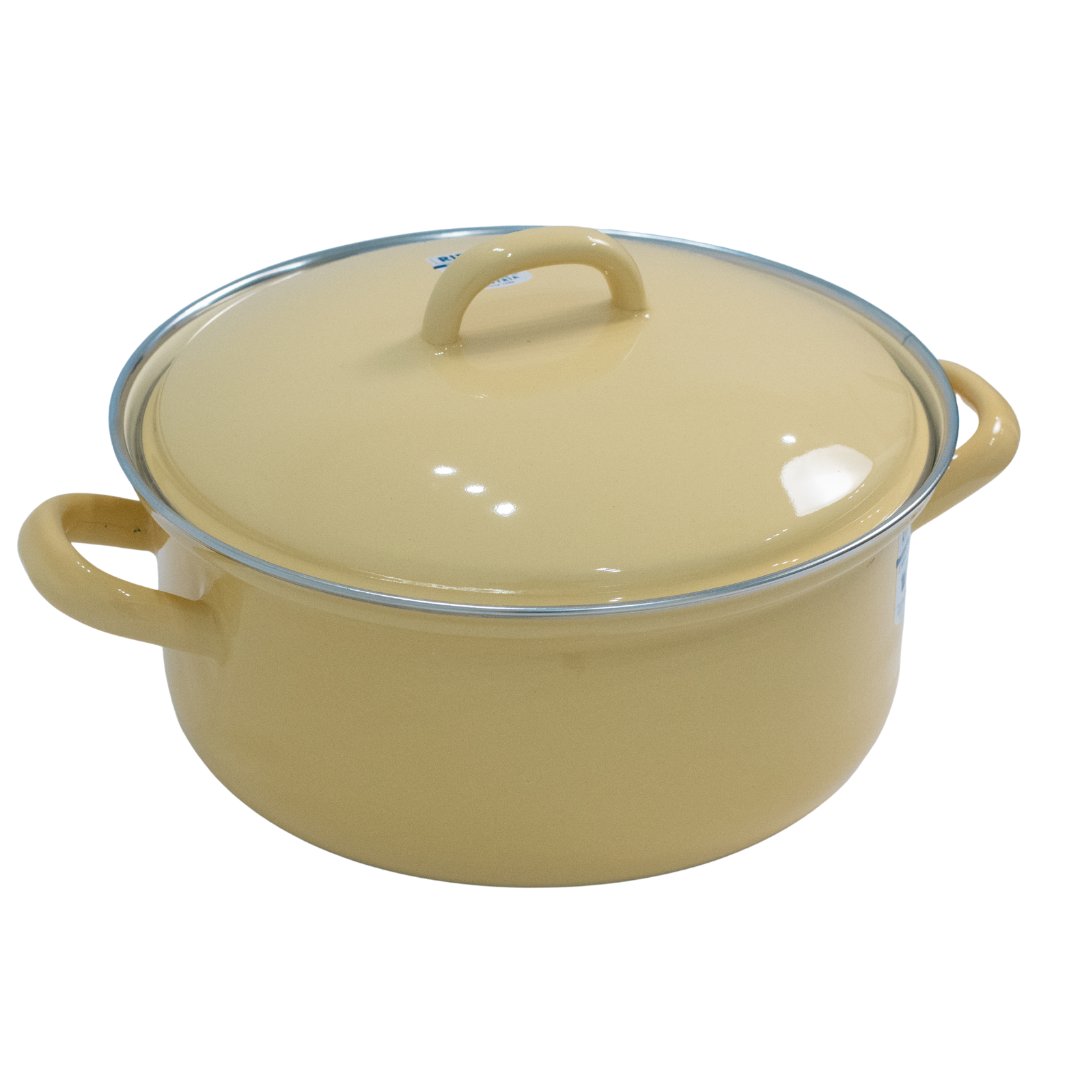 Riess Enamel Casserole with Lid, Pastel Range - Yellow - 2L, 20cm