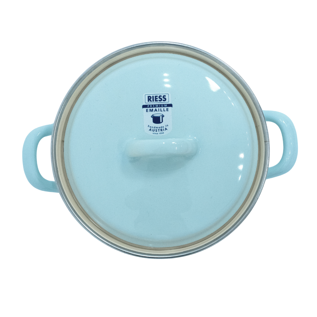 Riess Enamel Casserole with Lid, Pastel Range - Turquoise - 0.75L, 14cm