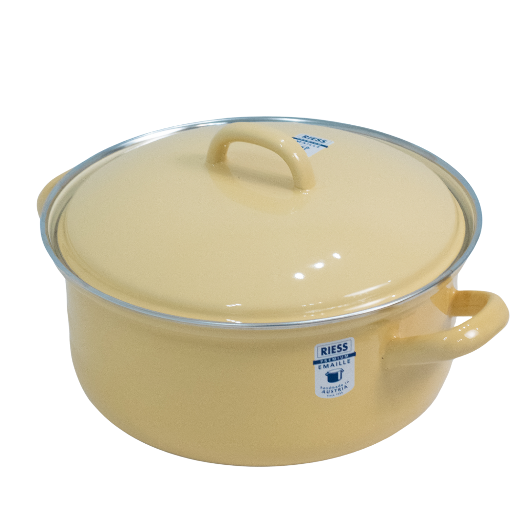 Riess Enamel Casserole with Lid, Pastel Range - Yellow - 2L, 20cm