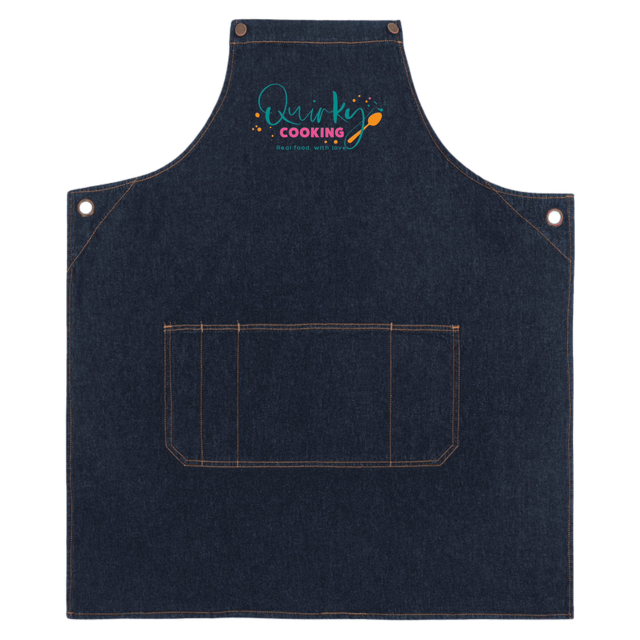 Indigo, Quirky Cooking denim apron with criss-cross straps and pockets