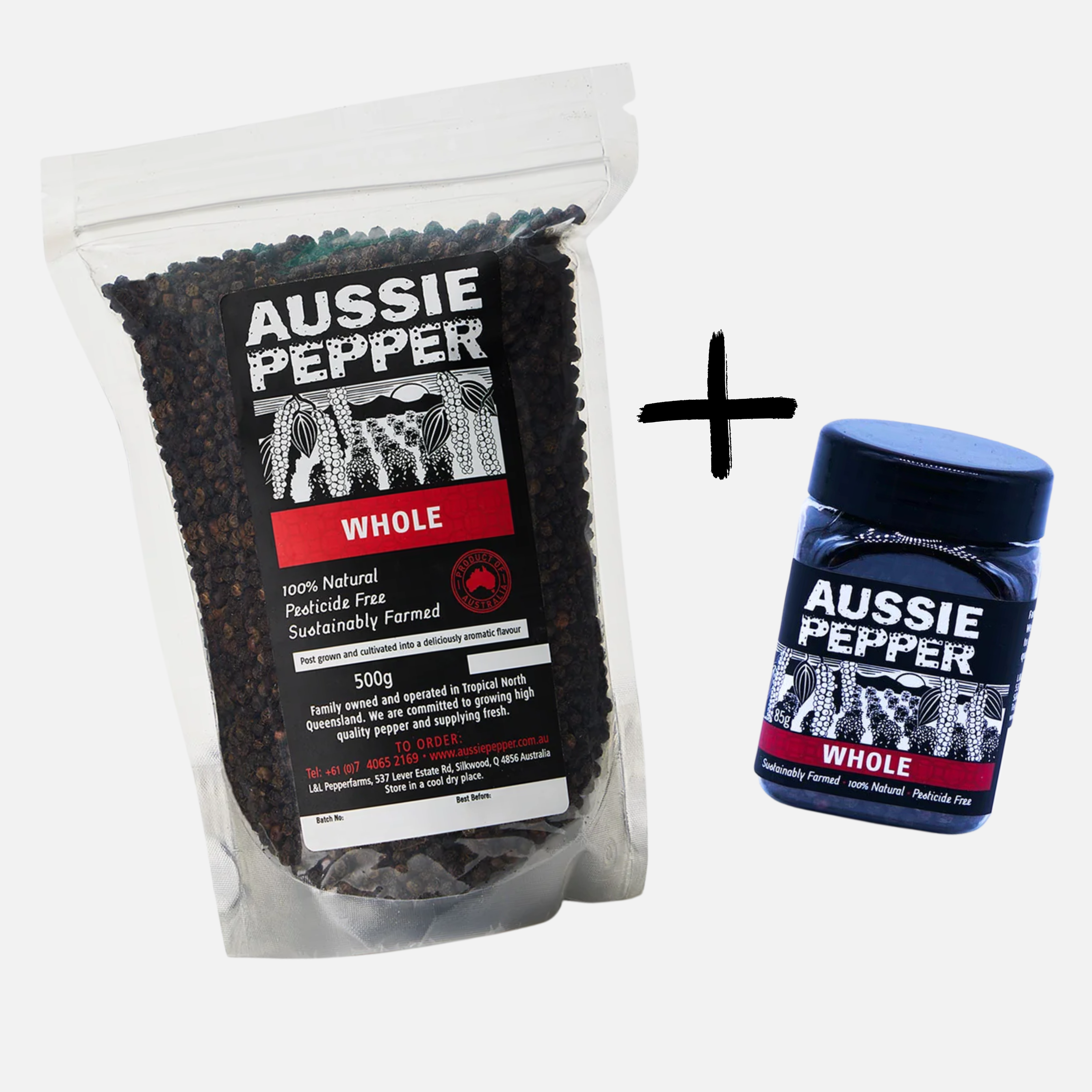 Aussie Pepper, Whole Bundle - 85g Shaker + 500g Bag