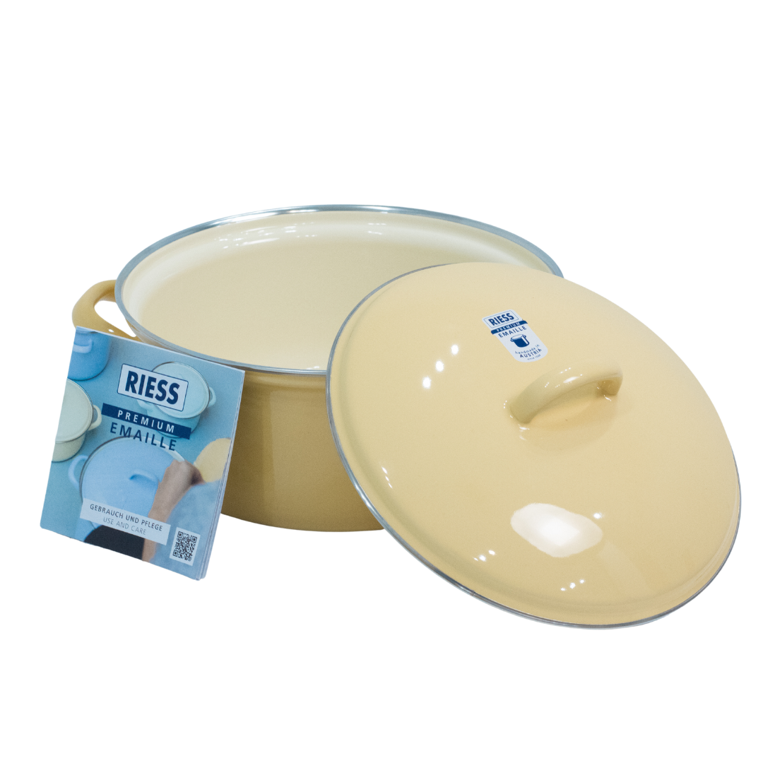 Riess Enamel Casserole with Lid, Pastel Range - Yellow - 2L, 20cm