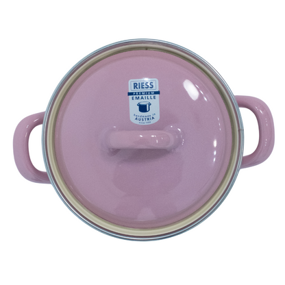 Riess Enamel Casserole with Lid, Pastel Range - Pink - 0.5L, 12cm