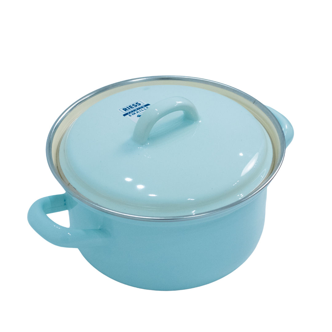 Riess Enamel Casserole with Lid, Pastel Range - Turquoise - 0.75L, 14cm