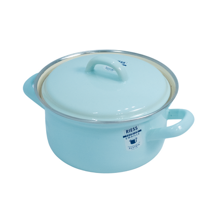 Riess Enamel Casserole with Lid, Pastel Range - Turquoise - 0.75L, 14cm