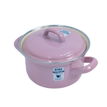 Riess Enamel Casserole with Lid, Pastel Range - Pink - 0.5L, 12cm
