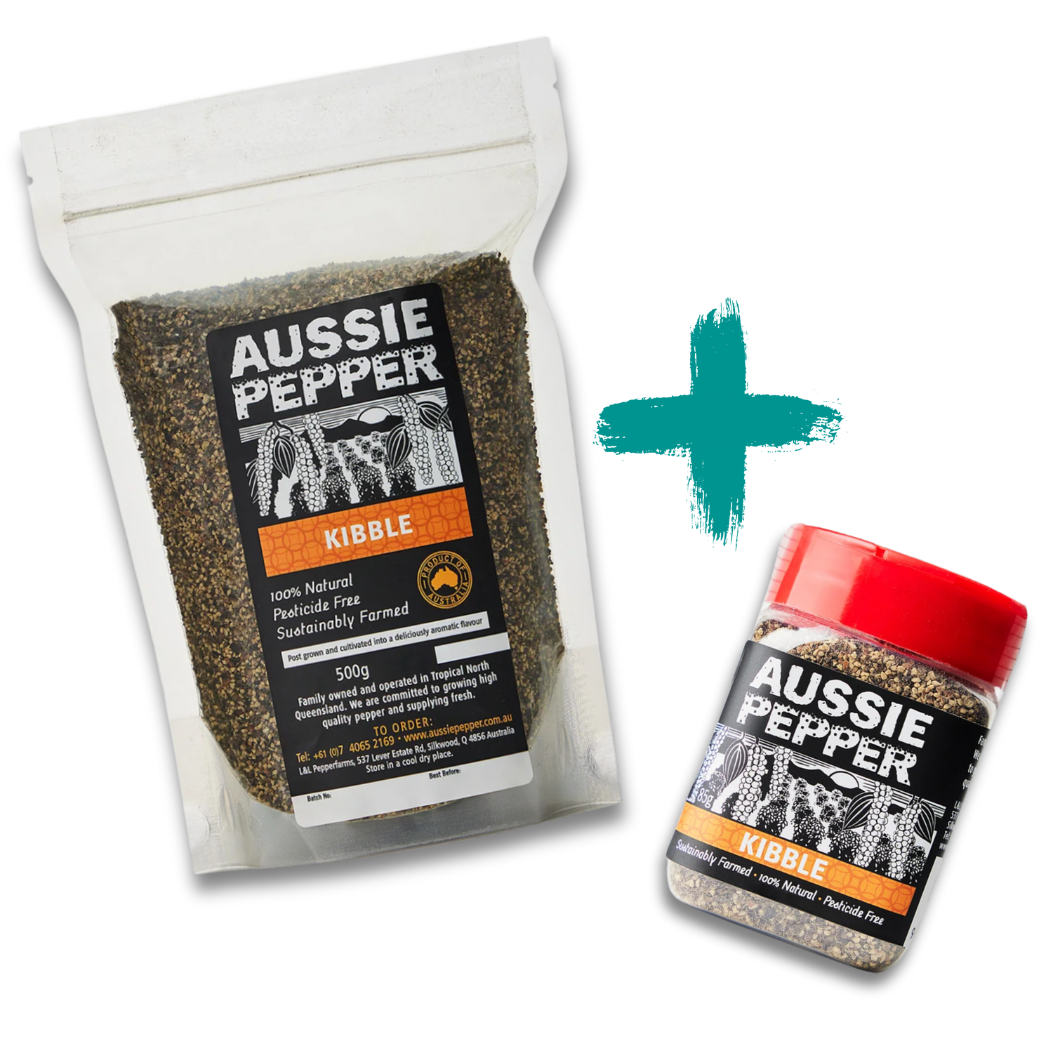 Aussie Pepper, Kibble Bundle - 85g Shaker + 500g Bag